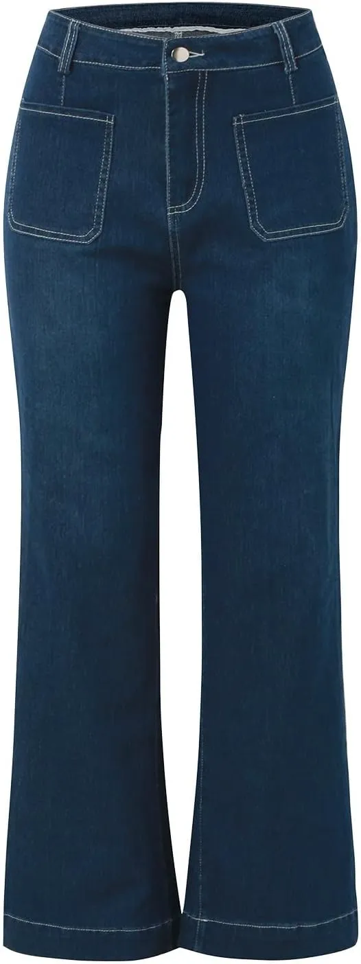 Women's Flare Jeans High Waisted Baggy Straight Leg Barrel Jeans Casual Stretch Wide Leg Bootcut Denim Pant Trouser