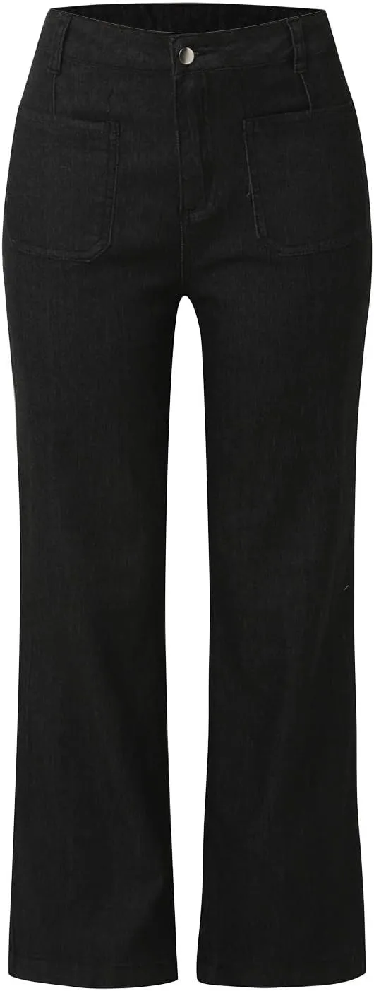 Women's Flare Jeans High Waisted Baggy Straight Leg Barrel Jeans Casual Stretch Wide Leg Bootcut Denim Pant Trouser