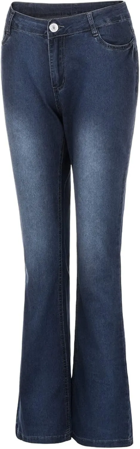 Women's Floral Print High Waisted Stretchy Bell Bottom Jeans Classic Flare Jeans Skinny Fitted Denim Pants