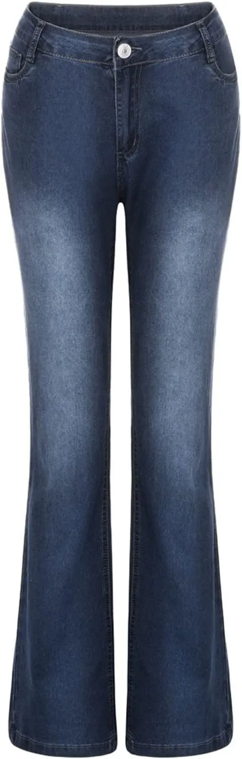 Women's Floral Print High Waisted Stretchy Bell Bottom Jeans Classic Flare Jeans Skinny Fitted Denim Pants