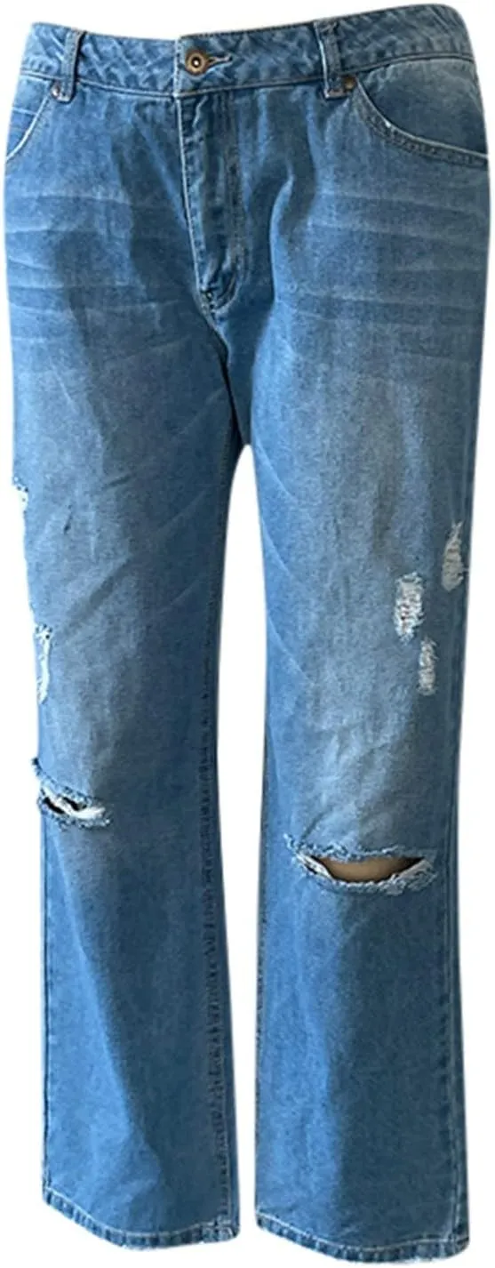 Womens High Waisted Jeans Waisted Trousers Jeans Lace Poket Denim Women's Jeans Straight Leg Loose Stretchy Straight