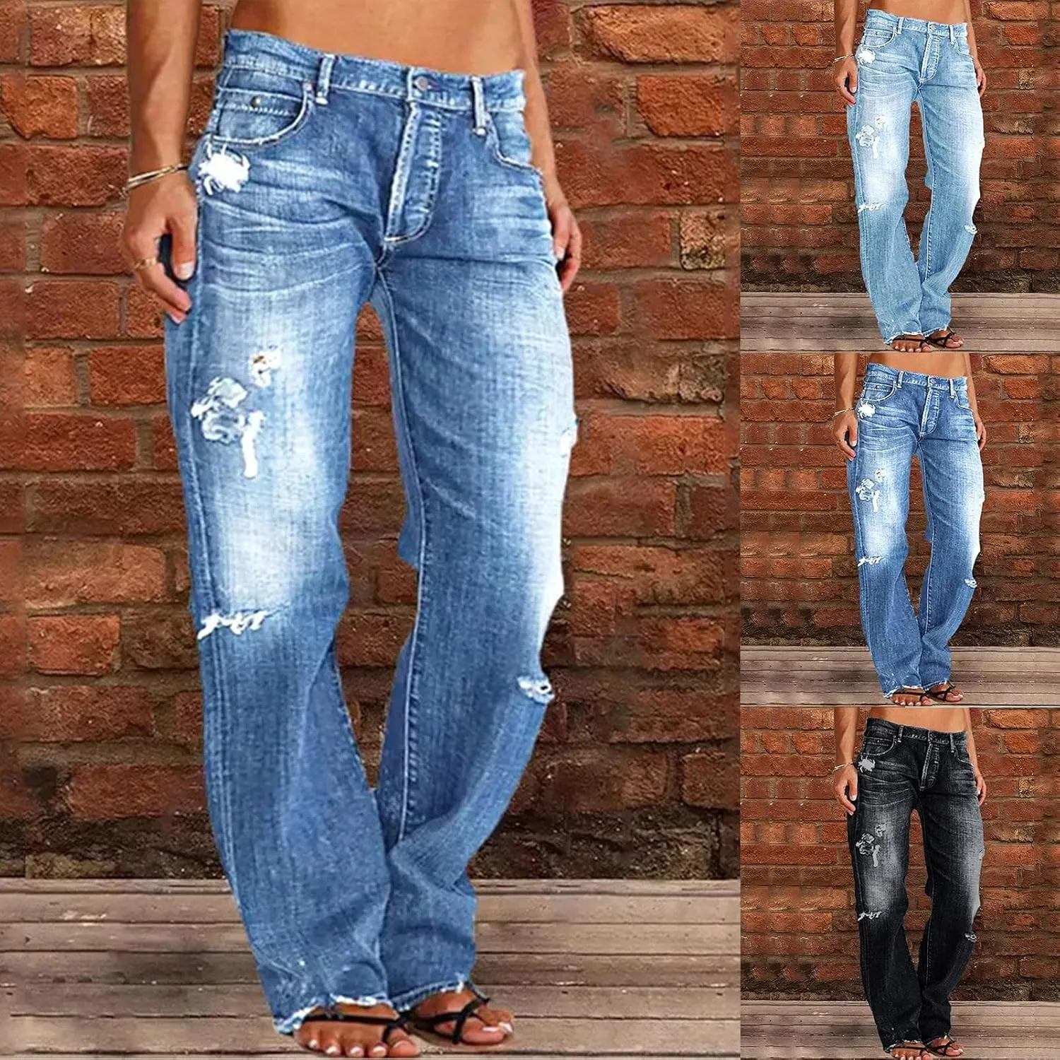 Womens High Waisted Jeans Waisted Trousers Jeans Lace Poket Denim Women's Jeans Straight Leg Loose Stretchy Straight
