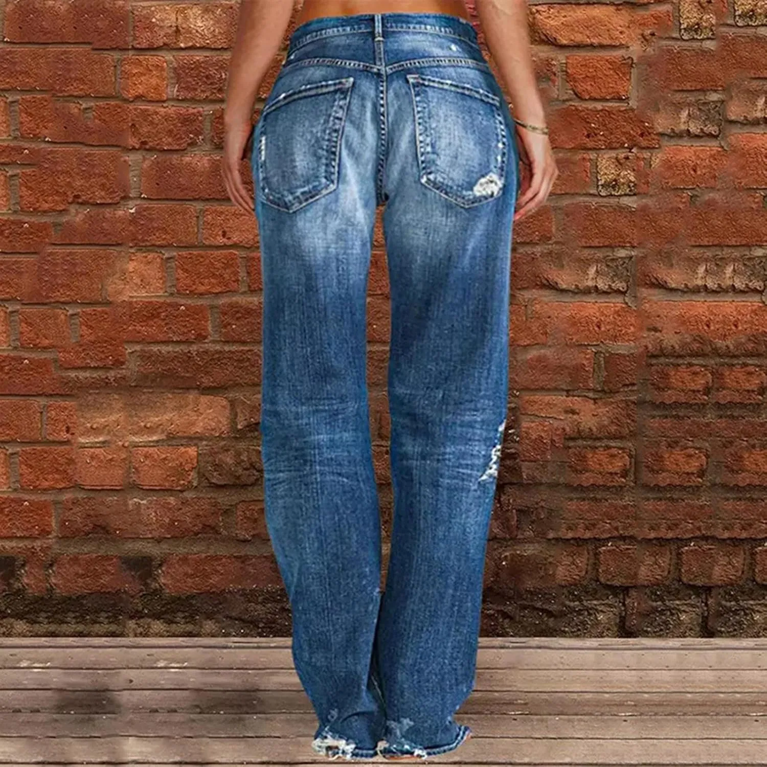Womens High Waisted Jeans Waisted Trousers Jeans Lace Poket Denim Women's Jeans Straight Leg Loose Stretchy Straight