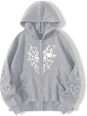 Womens Hooded Sweatshirt Coat Fashion Print Casual Zipper Hoodies with Pockets Baggy Lightweight Jacket Fall Outfits