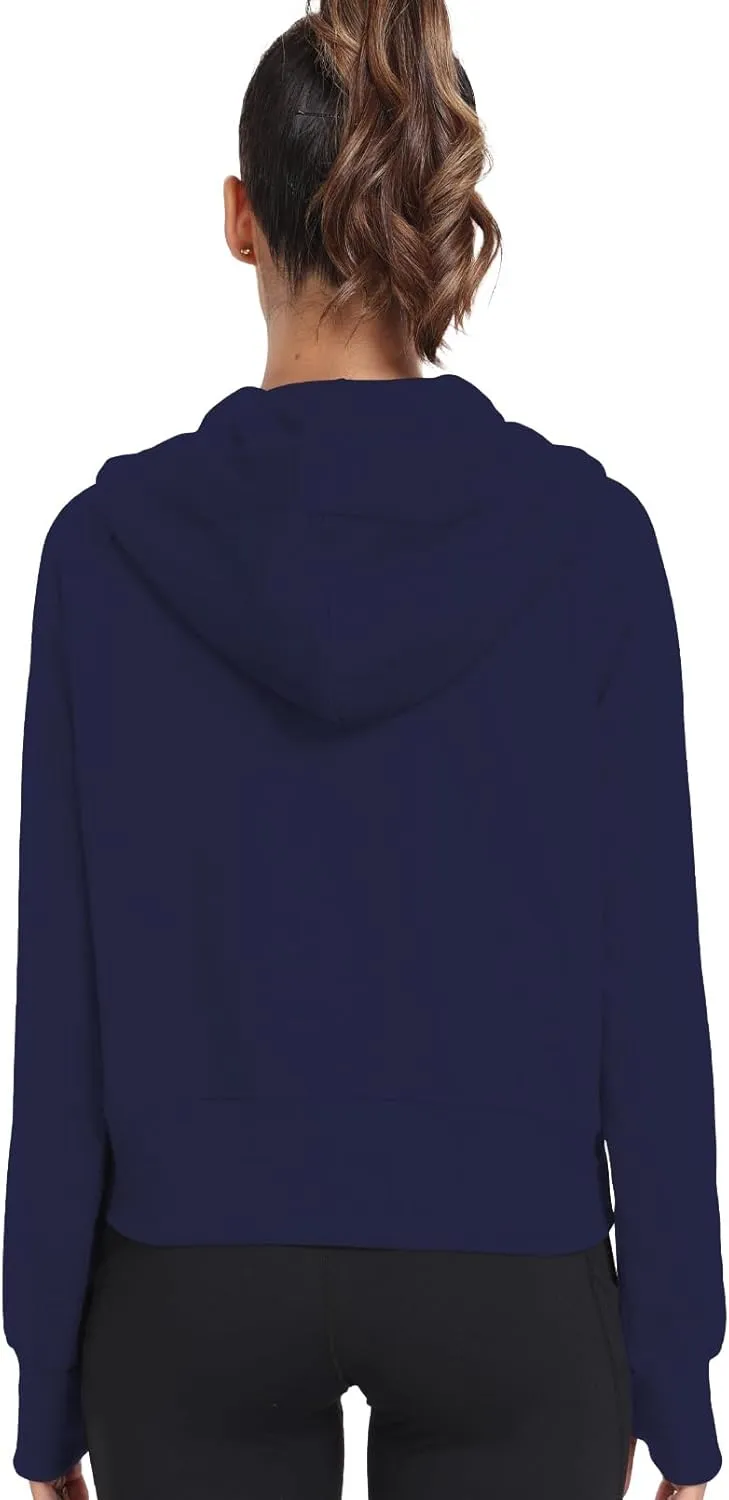 Womens Hoodies 1/2 Zipper Pullover cropped Sweatshirts Long Sleeve Loose Thumb Hole oversized