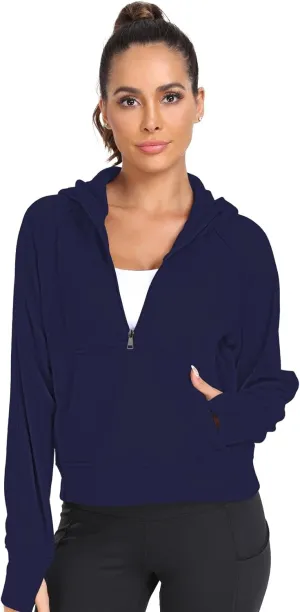 Womens Hoodies 1/2 Zipper Pullover cropped Sweatshirts Long Sleeve Loose Thumb Hole oversized