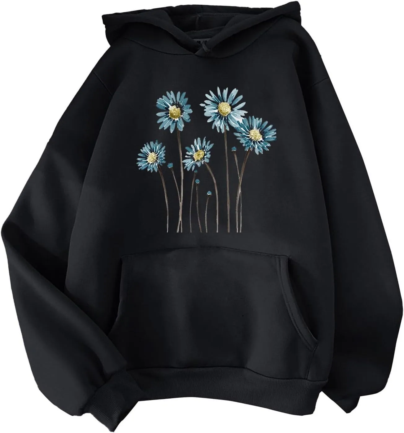 Womens Hoodies Fall Long Sleeve Drawstring Pullover Tops With Pocket Fashion Print Loose Casual Sweatshirt