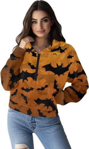 Womens Hoodies Half Zip CropTops Lightweight Stretch Cropped Sweatshirts Custom Loose Pullover with Kangaroo Pocket