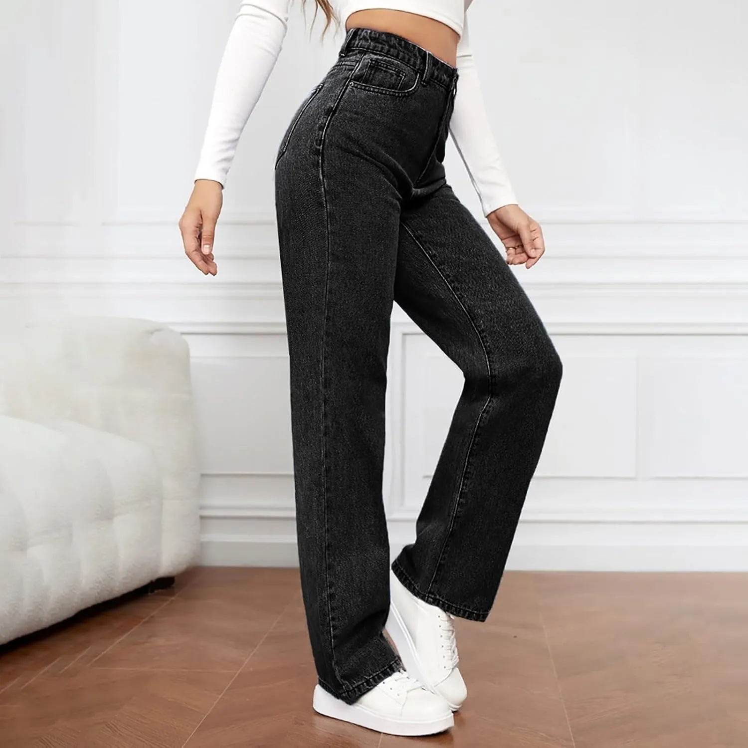 Women's Jeans High Waisted Wide Leg Straight Denim Pants Plus Size Stretch Bootcut Loose Casual Y2K Ankle Trendy with Pockets