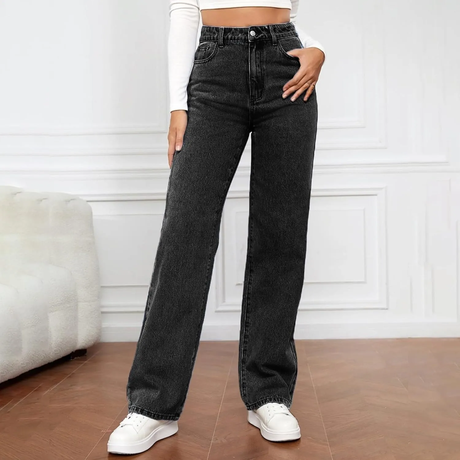 Women's Jeans High Waisted Wide Leg Straight Denim Pants Plus Size Stretch Bootcut Loose Casual Y2K Ankle Trendy with Pockets