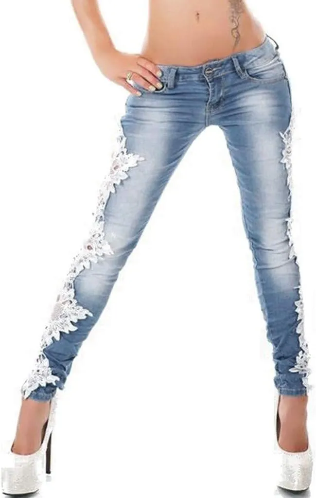Women's Jeans Low Rise Skinny Jeans Sexy Lace Jeans Stretch Wash Denim Pants