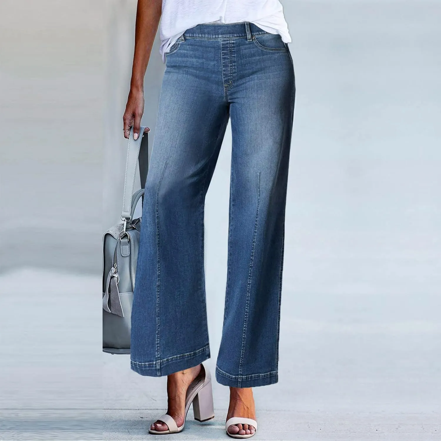 Womens Jeans Wide Leg Jeans Casual Fashion Straight Leg Loose Stretchy Tummy Control Trendy Jeans for Women 2024