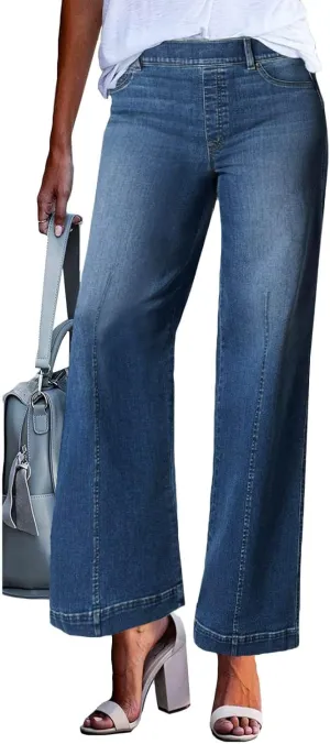Womens Jeans Wide Leg Jeans Casual Fashion Straight Leg Loose Stretchy Tummy Control Trendy Jeans for Women 2024