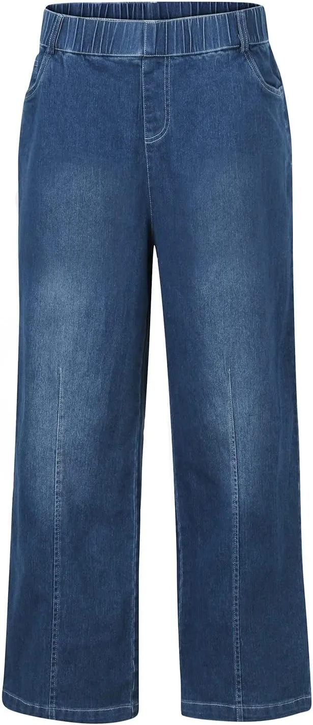 Womens Jeans Wide Leg Jeans Casual Fashion Straight Leg Loose Stretchy Tummy Control Trendy Jeans for Women 2024