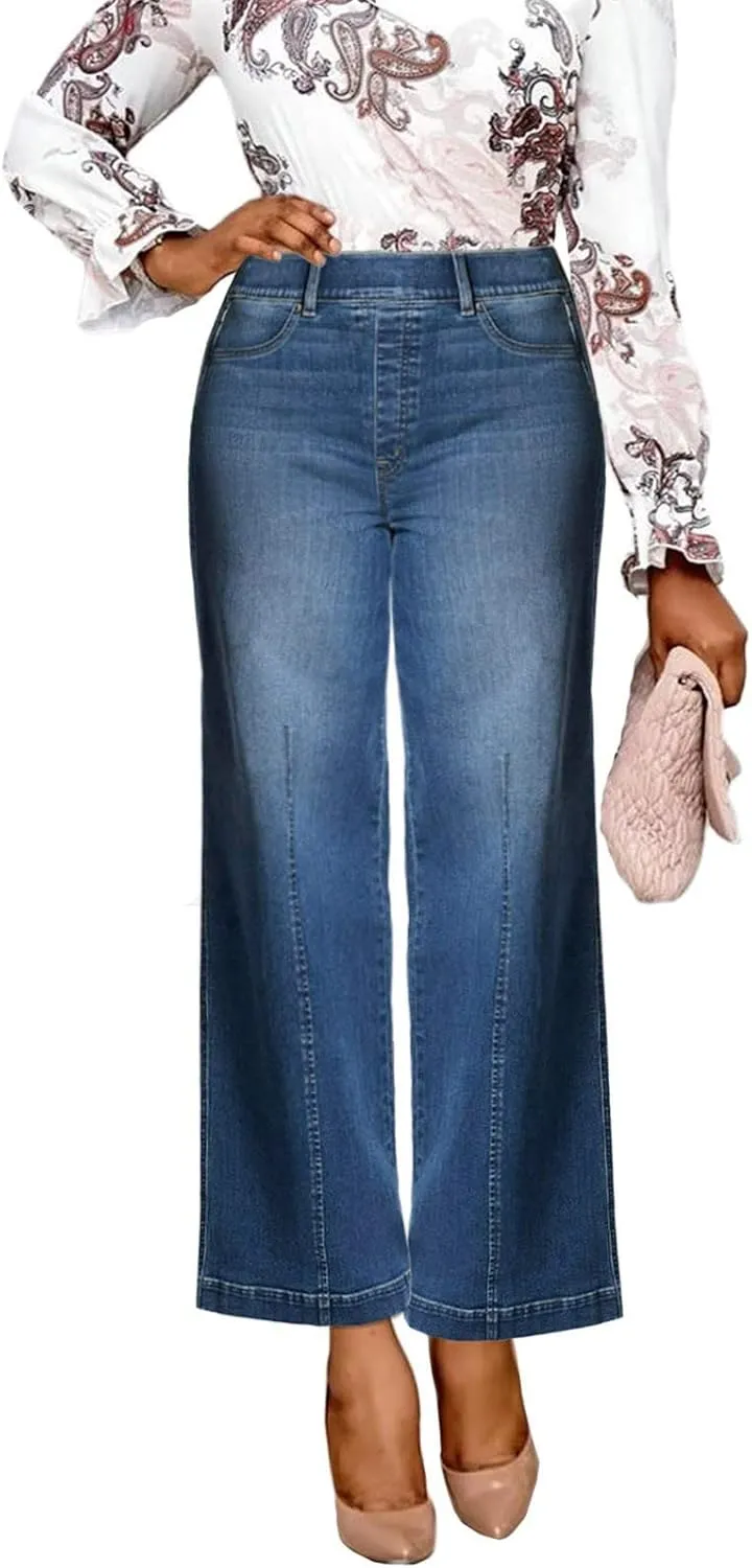 Womens Jeans Wide Leg Jeans Casual Fashion Straight Leg Loose Stretchy Tummy Control Trendy Jeans for Women 2024