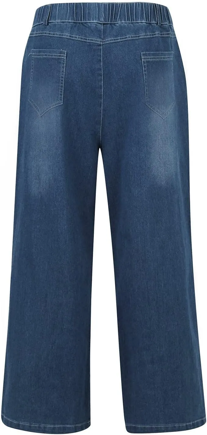 Womens Jeans Wide Leg Jeans Casual Fashion Straight Leg Loose Stretchy Tummy Control Trendy Jeans for Women 2024