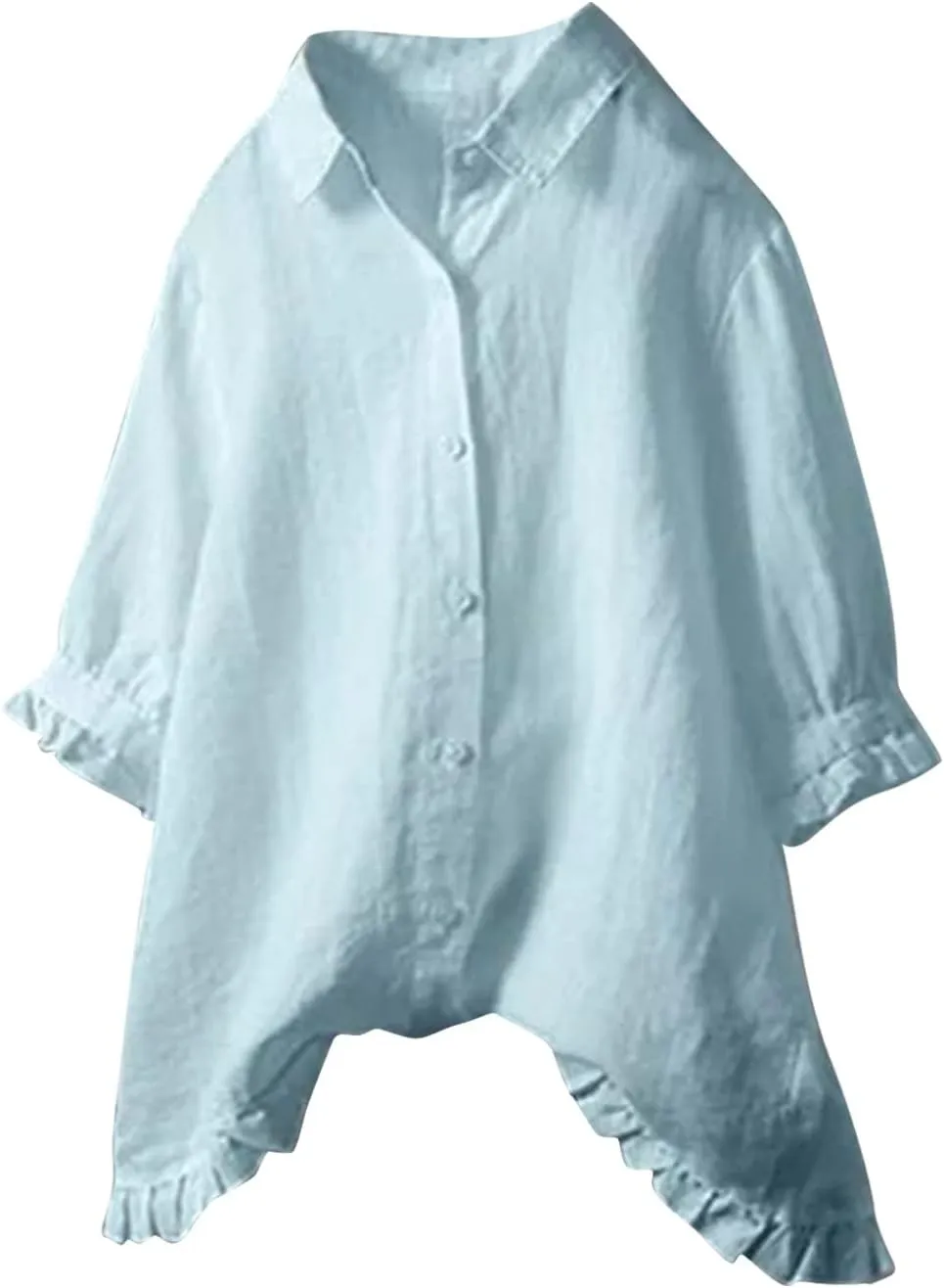 Womens Linen Shirts V Neck Button Blouse Collar Soft Tee Top Short Sleeve Loose Fit T-Shirts