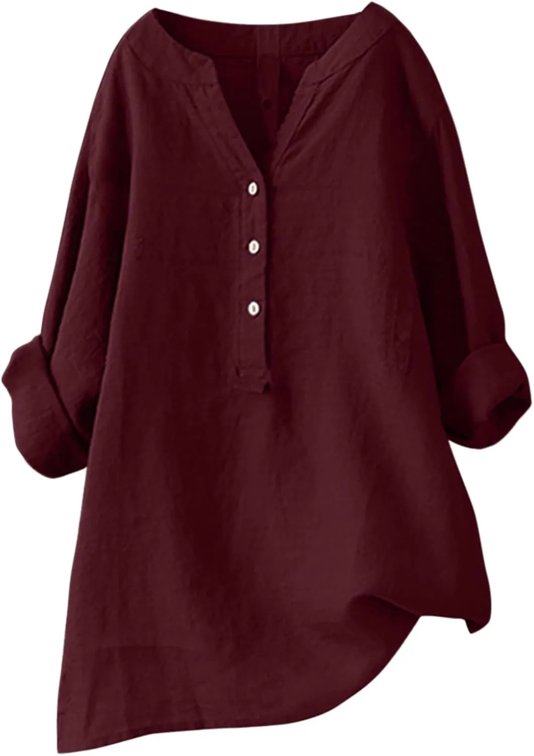 Womens Linen Shirts V-Neck Buttons Blouses Embroidery Plus Size Tops Short Sleeve Loose Fit T Shirts