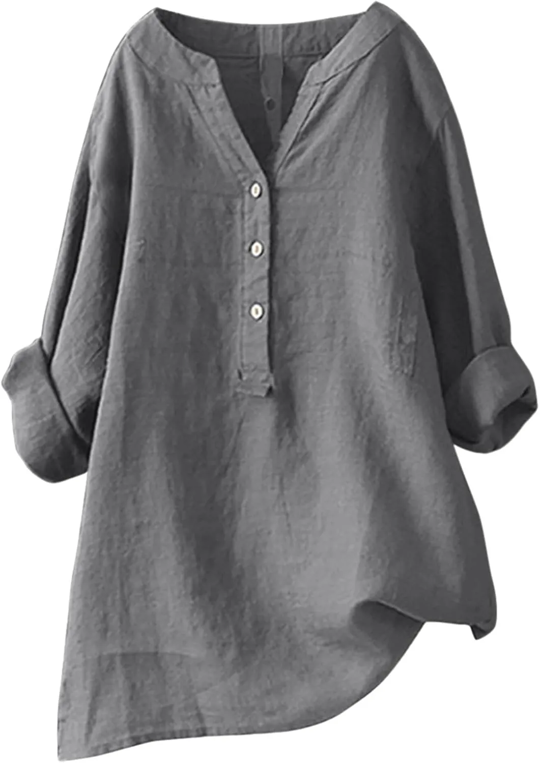 Womens Linen Shirts V-Neck Buttons Blouses Embroidery Plus Size Tops Short Sleeve Loose Fit T Shirts