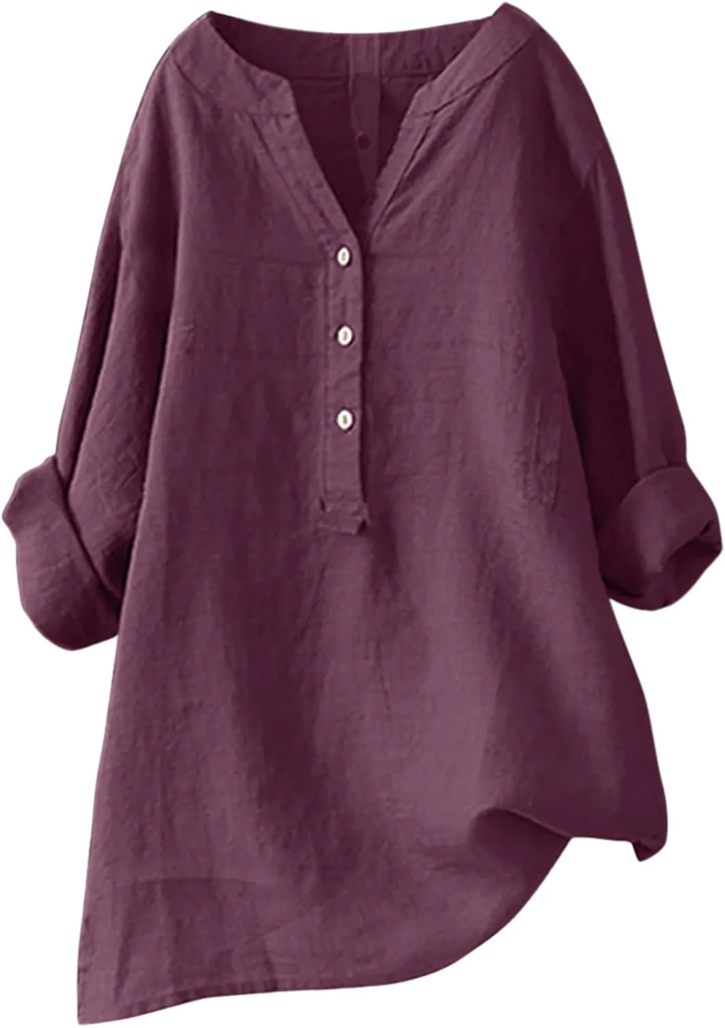 Womens Linen Shirts V-Neck Buttons Blouses Embroidery Plus Size Tops Short Sleeve Loose Fit T Shirts