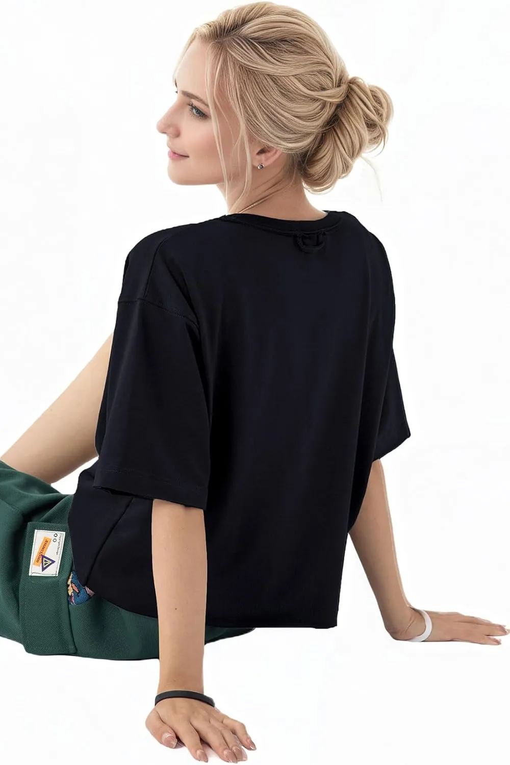 Women's Oversize Workout Crop Tops Casual Short Sleeve Drop Shoulder Boxy T-Shirts Roll Hem Basic Loose for 2025