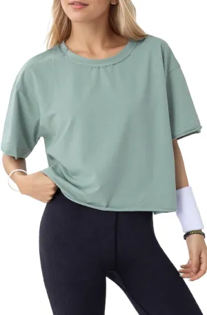 Women's Oversize Workout Crop Tops Casual Short Sleeve Drop Shoulder Boxy T-Shirts Roll Hem Basic Loose for 2025