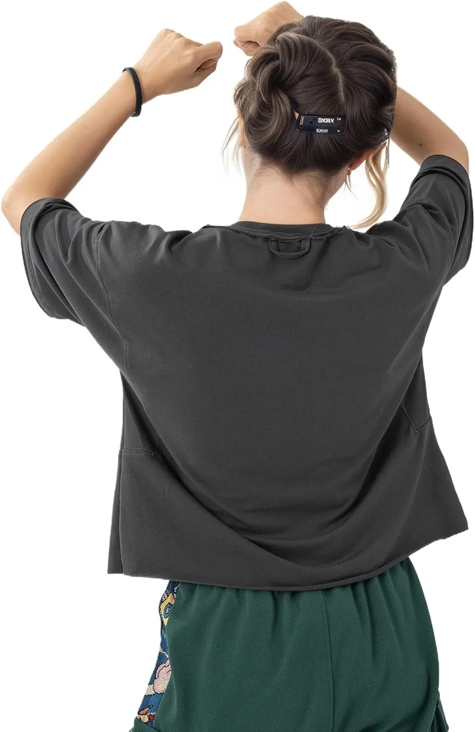 Women's Oversize Workout Crop Tops Casual Short Sleeve Drop Shoulder Boxy T-Shirts Roll Hem Basic Loose for 2025