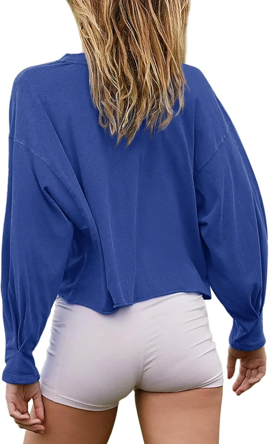 Women's Oversize Workout Crop Tops Short Sleeve Crewneck Drop Shoulder Boxy T Shirts Summer Casual Solid Basic Tees