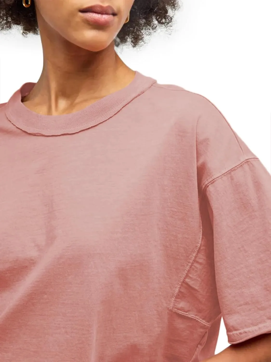 Women's Oversize Workout Crop Tops Short Sleeve Crewneck Drop Shoulder Boxy T Shirts Summer Casual Solid Basic Tees