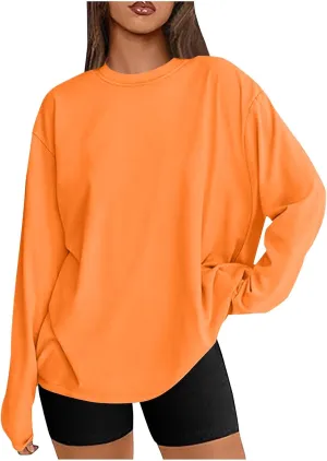 Womens Oversized Tops Long Sleeve Lightweight Shirts 2025 Spring Fashion Trendy Tops Crewneck Casual Solid Basic Tee