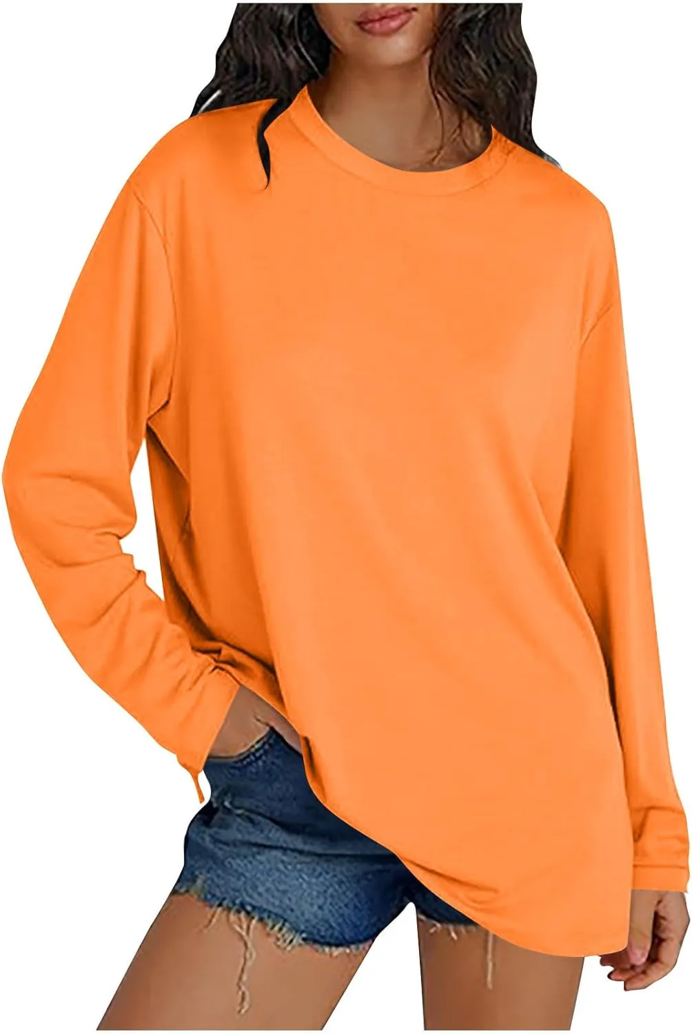 Womens Oversized Tops Long Sleeve Lightweight Shirts 2025 Spring Fashion Trendy Tops Crewneck Casual Solid Basic Tee