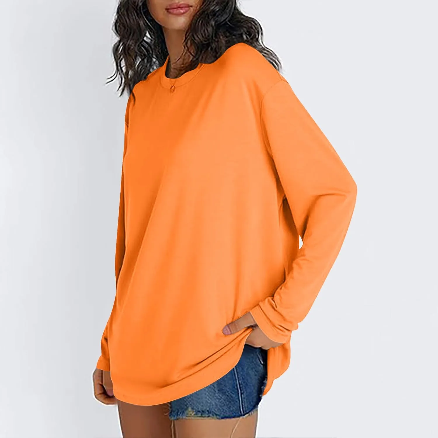 Womens Oversized Tops Long Sleeve Lightweight Shirts 2025 Spring Fashion Trendy Tops Crewneck Casual Solid Basic Tee