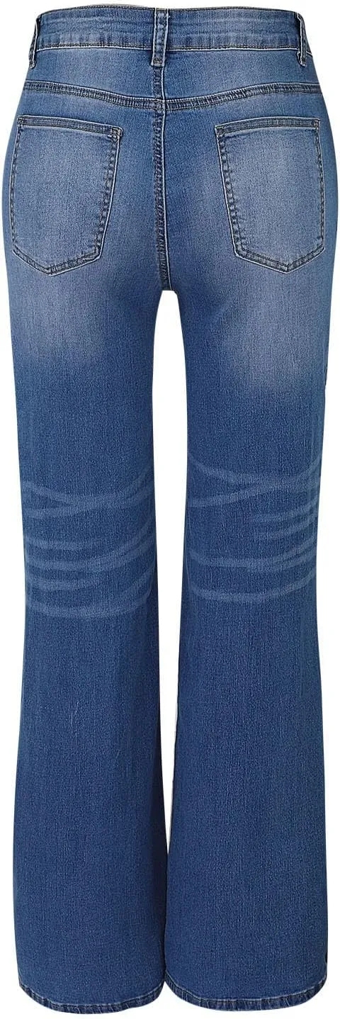 Women’s Ripped Jeans High Waisted Stretchy Distressed Baggy Straight Wide Leg Denim Pants 90s Outfits Going Out Pants