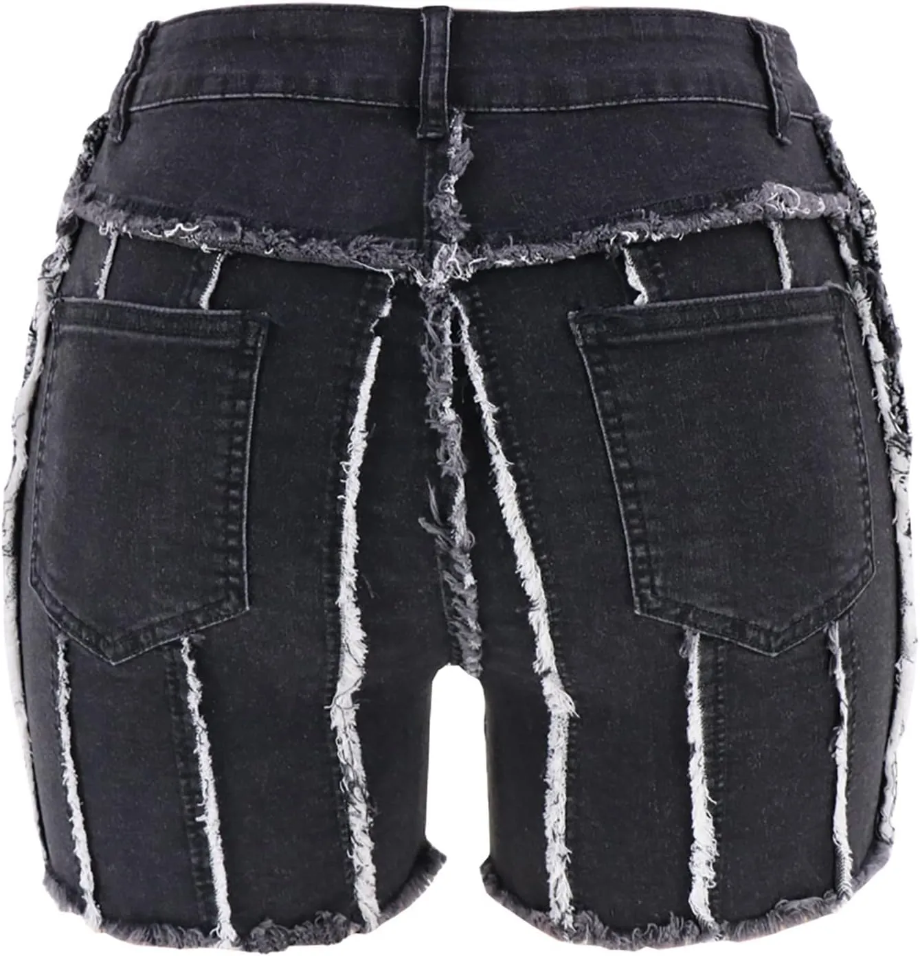 Women's Ripped Striped Denim Shorts Stretchy High Waisted Hem Frayed Distressed Jeans Short Hot Pants with Pockets
