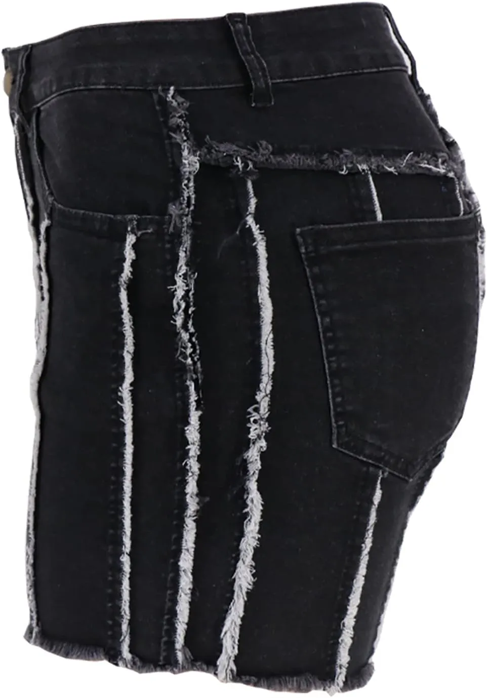 Women's Ripped Striped Denim Shorts Stretchy High Waisted Hem Frayed Distressed Jeans Short Hot Pants with Pockets
