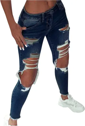 Womens Skinny Jeans Stretchy Mid Rise Jean Pants Curvy Cowboy Pants Vintage Club Outfits with Pockets