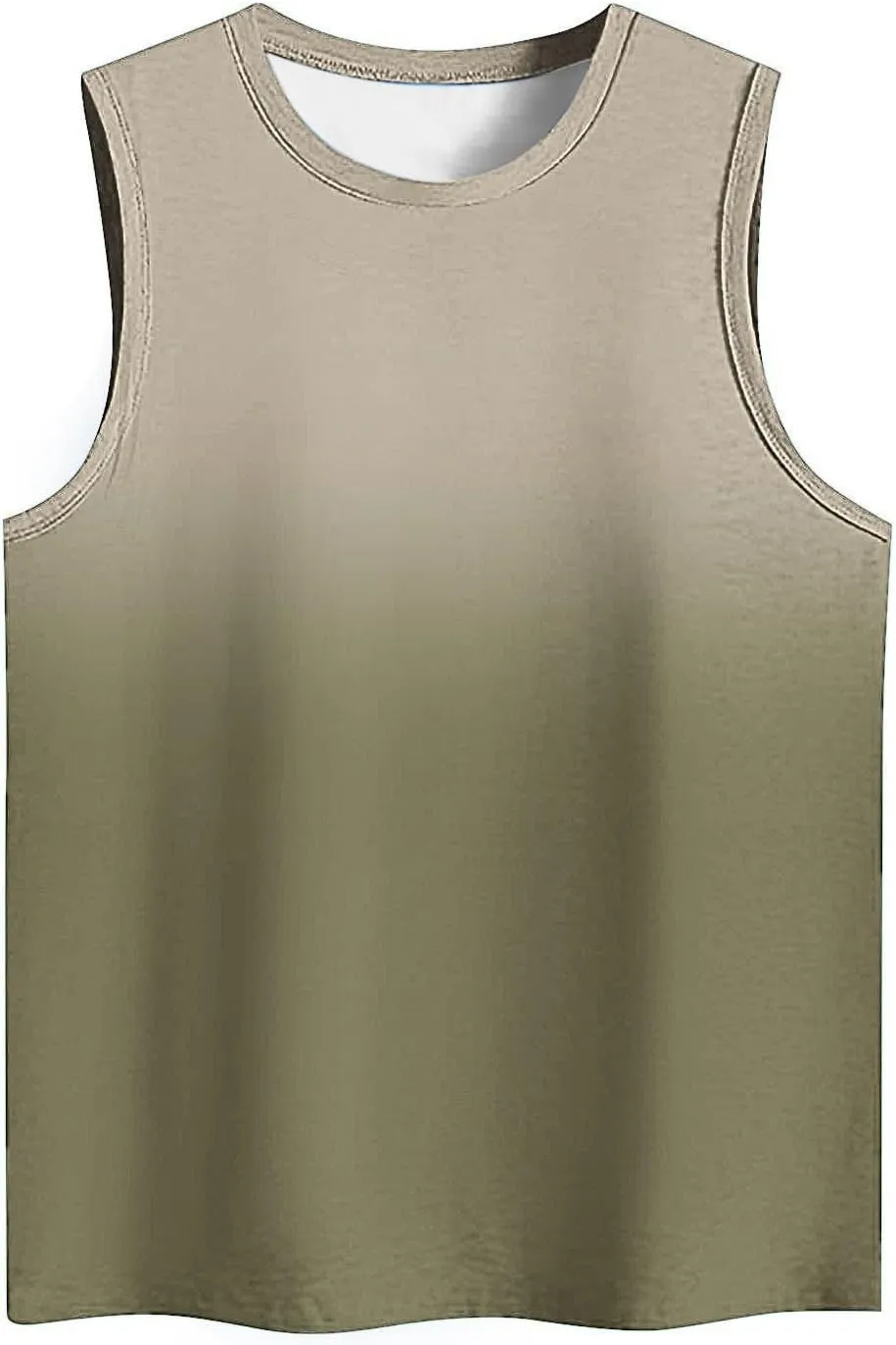 Womens Summer Tank Tops 2025 Gradient Print Basic Tunic Tops Crew Neck Sleeveless Loose Fit T Shirts