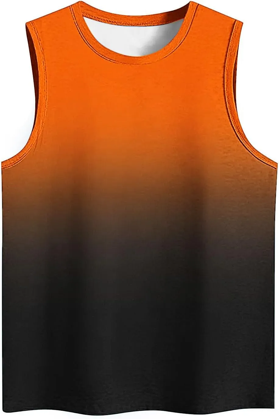 Womens Summer Tank Tops 2025 Gradient Print Basic Tunic Tops Crew Neck Sleeveless Loose Fit T Shirts