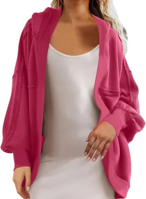 Women's Sweatshirt Cardigan Oversized Long Sleeve Open Front Hooded Jackets Cozy Coats