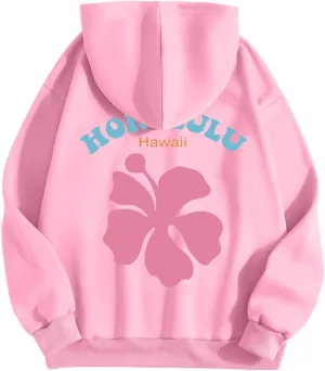 Womens Sweatshirt Graphic Hoodies Letter Print Casual Long Sleeve Drawstring Pullover Tops with Pocket, Medium