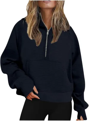 Womens Sweatshirt Womens Sweatshirts Half Zip Cropped Pullover Fleece Quarter Zipper Hoodies Fall Outfits