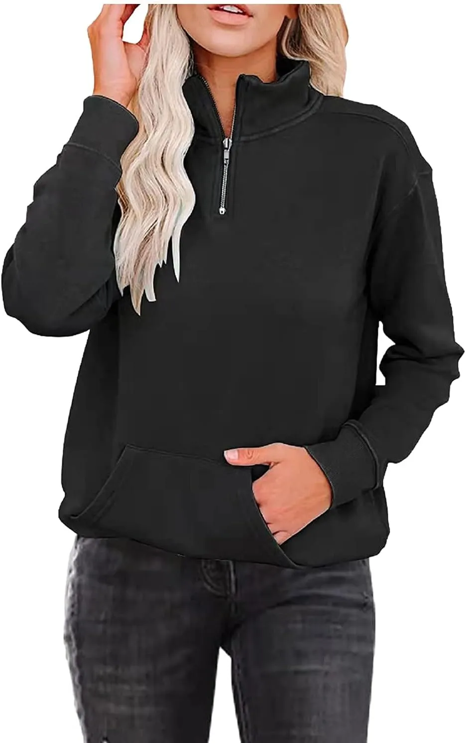 Womens Sweatshirts Cropped Pullover Fleece Quarter Zipper Hoodies Fall outfits Half Zip Clothes