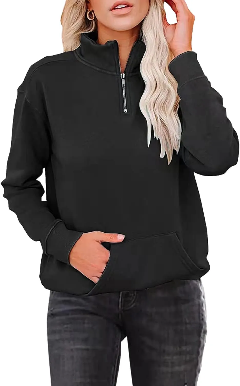 Womens Sweatshirts Cropped Pullover Fleece Quarter Zipper Hoodies Fall outfits Half Zip Clothes