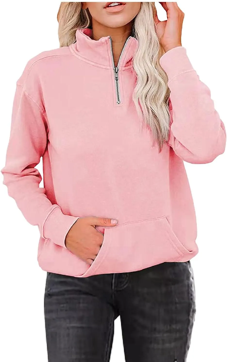 Womens Sweatshirts Cropped Pullover Fleece Quarter Zipper Hoodies Fall outfits Half Zip Clothes
