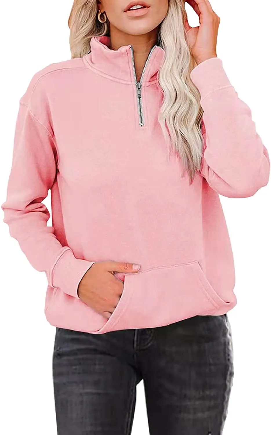 Womens Sweatshirts Cropped Pullover Fleece Quarter Zipper Hoodies Fall outfits Half Zip Clothes