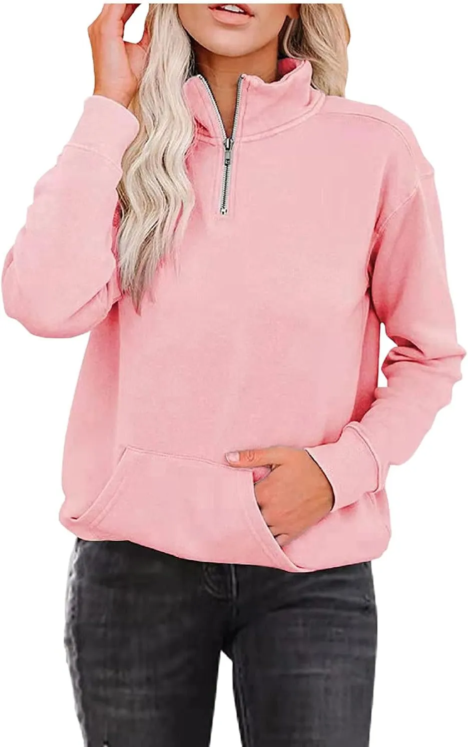 Womens Sweatshirts Cropped Pullover Fleece Quarter Zipper Hoodies Fall outfits Half Zip Clothes