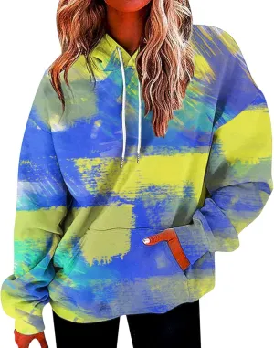 Womens Tie Dye Hoodies Oversized Fall Long Sleeve Hooded Sweatshirt Drawstring Pullover Tops with Pockets