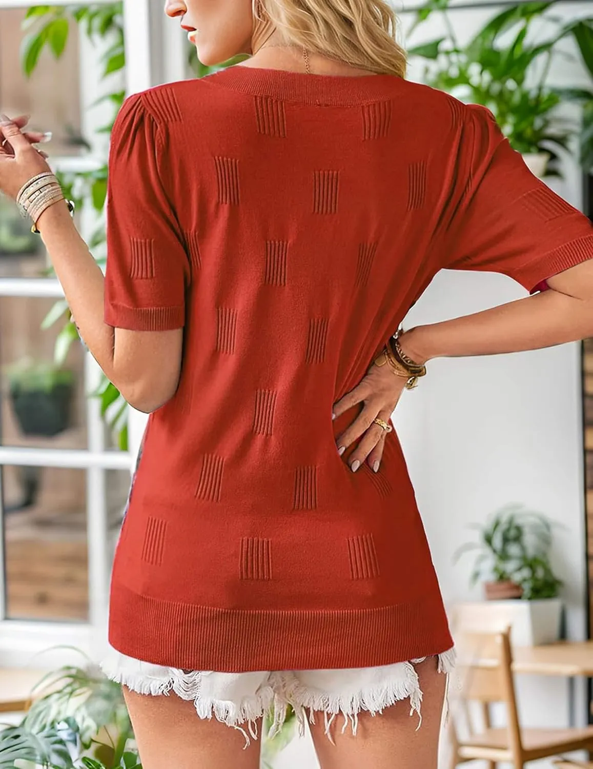 Womens Tops 2025 Spring Summer Short Sleeve V Neck Sweaters Trendy Dressy Casual Blouse Lightweight Knit Shirts