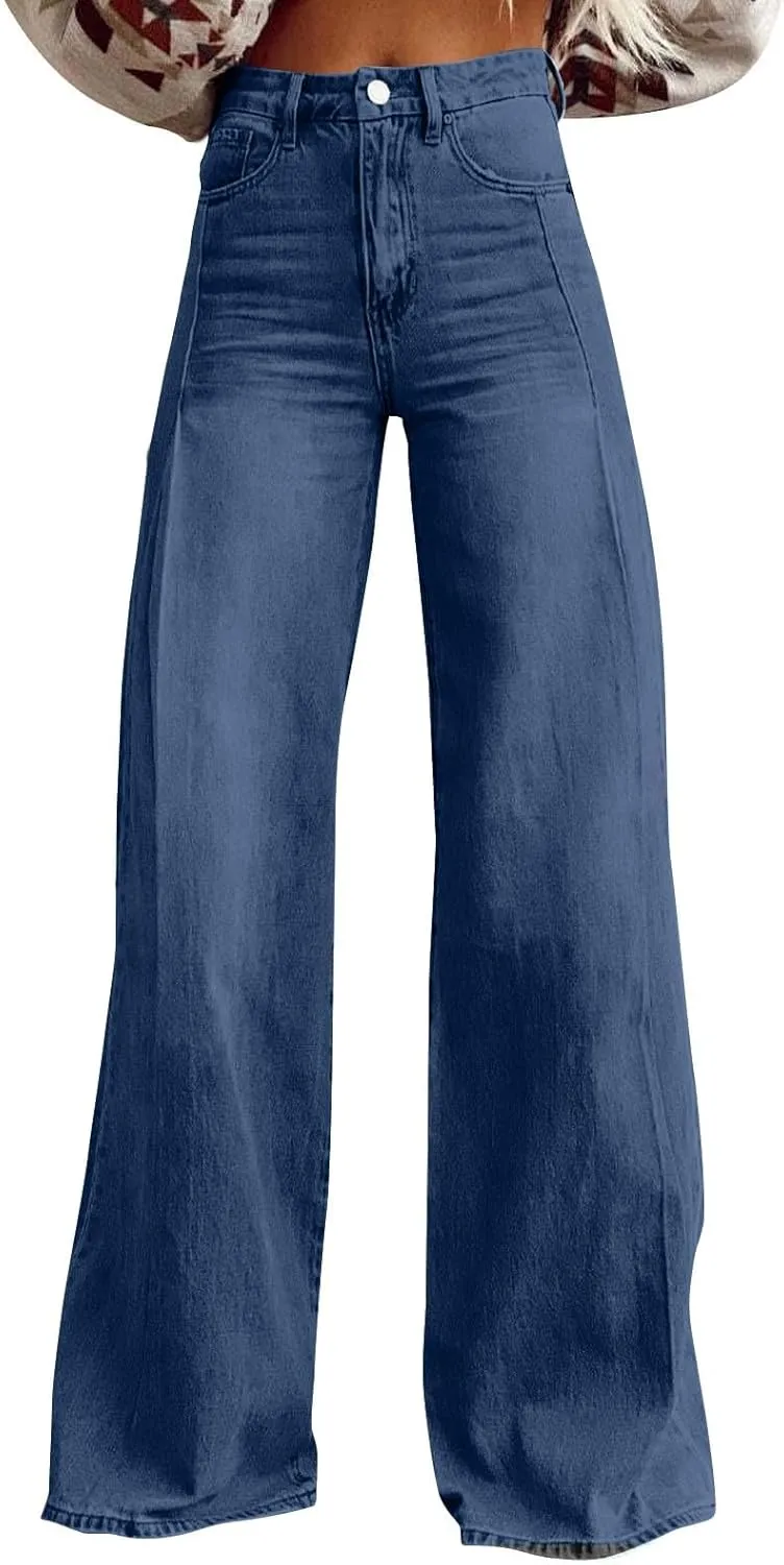 Womens Wide Leg Jeans Baggy High Waisted Stretch 90S Vintage Boyfriend Loose Denim Pant with Pockets