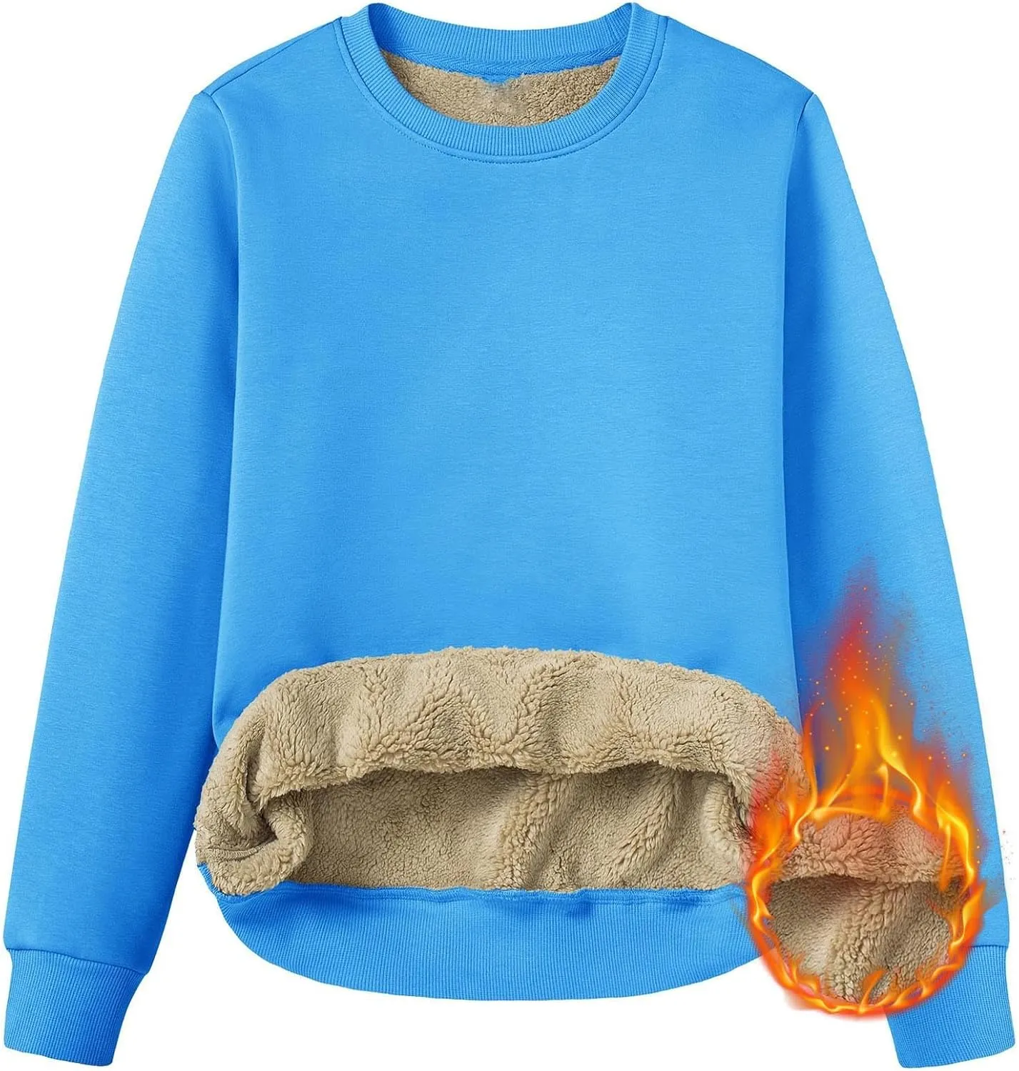 Womens Winter Warm Fleece Sherpa Lined Sweatshirts Casual Crewneck Long Sleeve Pullover Sweatshirt Clothes Tops
